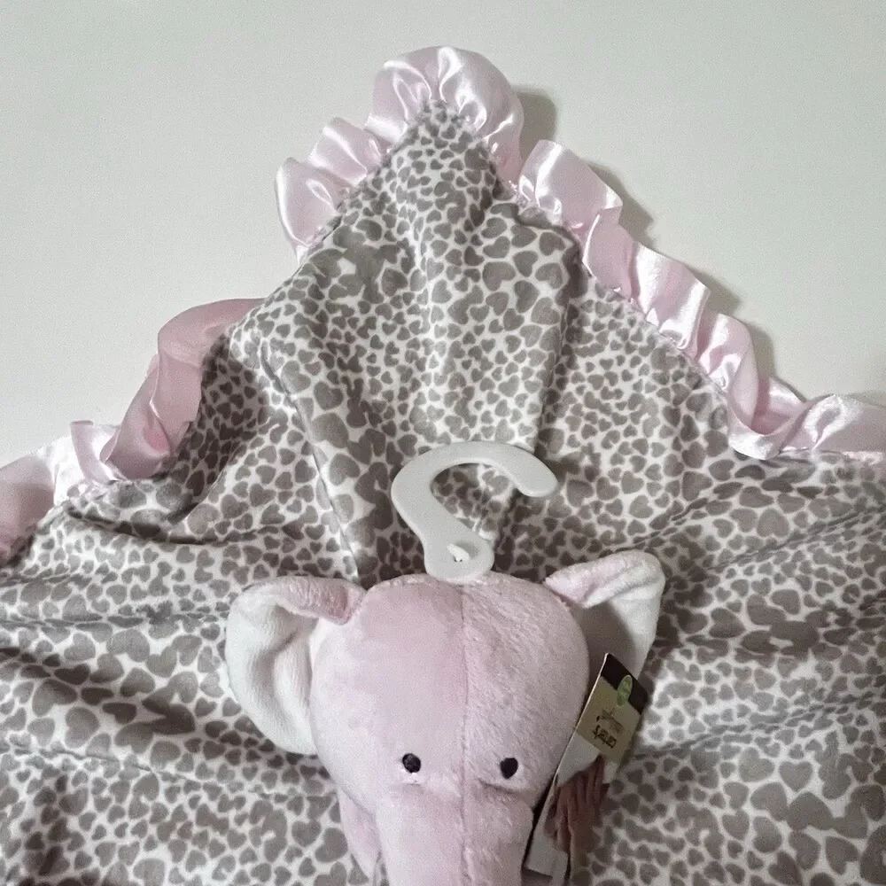 Carter's Pink Elephant Heart Cheetah Print Security Blanket Lovey Satin Trim NWT